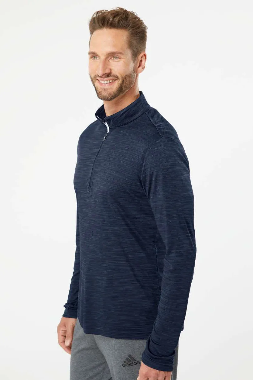 Adidas Hommes Sweat à Capuche 1/4 Zip Respirant - Bleu Marine Universitaire Mélangé