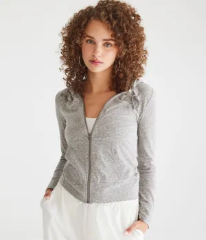 Aeropostale Sweat à capuche femme léger unie avec fermeture éclair - Gris - Taille S - Spandex - Mode adolescente & Vêtements Med Hthr Gris Aeropostale
