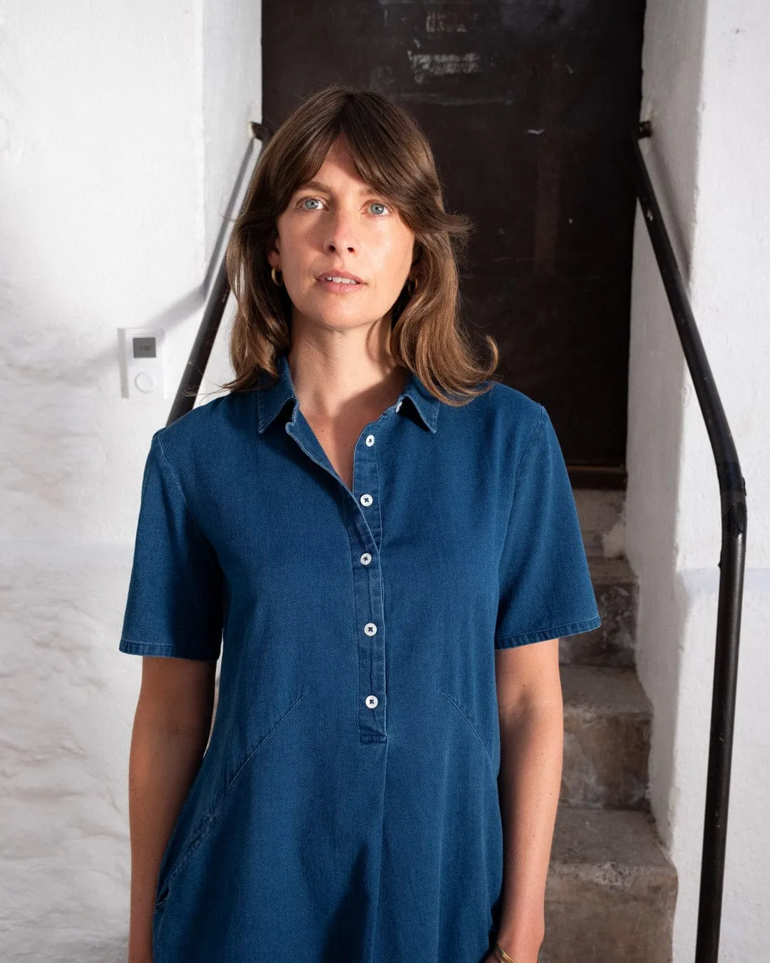 Robe chemise en coton pour femme Alexa | Denim texturé