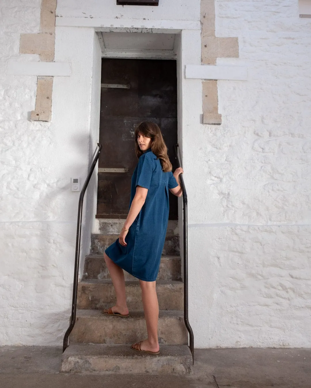 Robe chemise en coton pour femme Alexa | Denim texturé