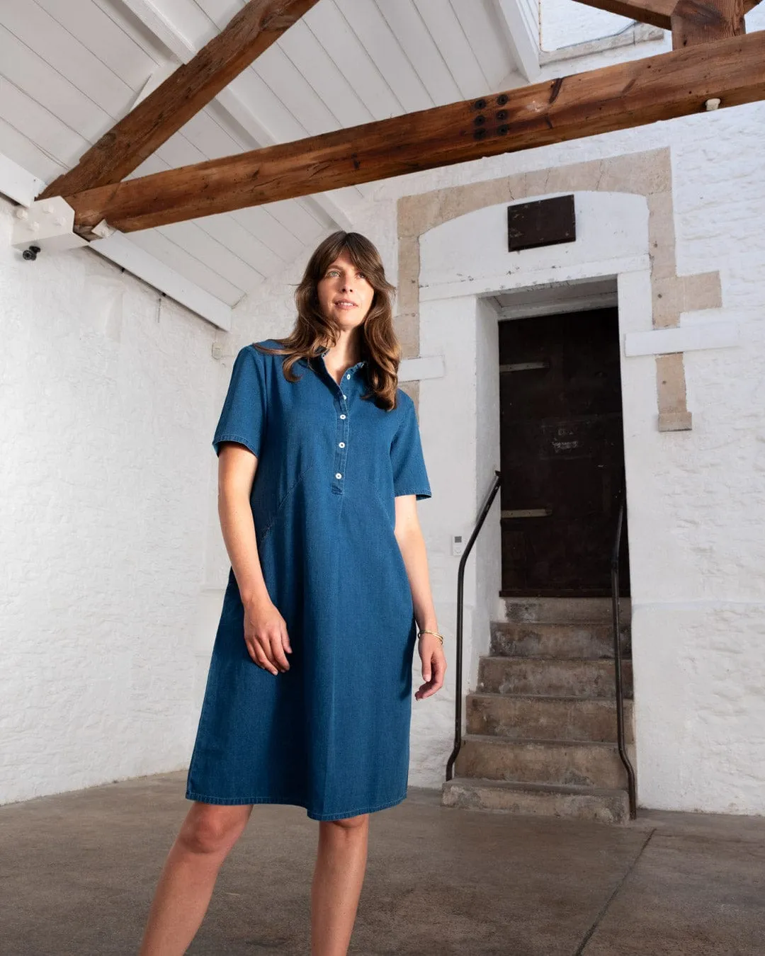 Robe chemise en coton pour femme Alexa | Denim texturé