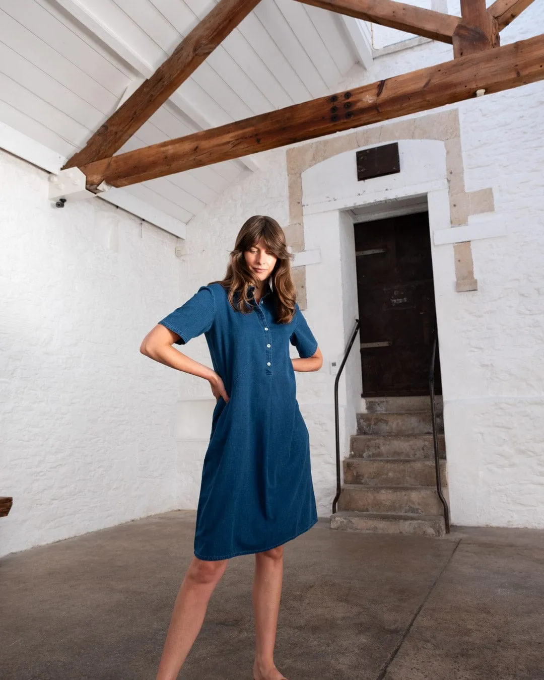 Robe chemise en coton pour femme Alexa | Denim texturé