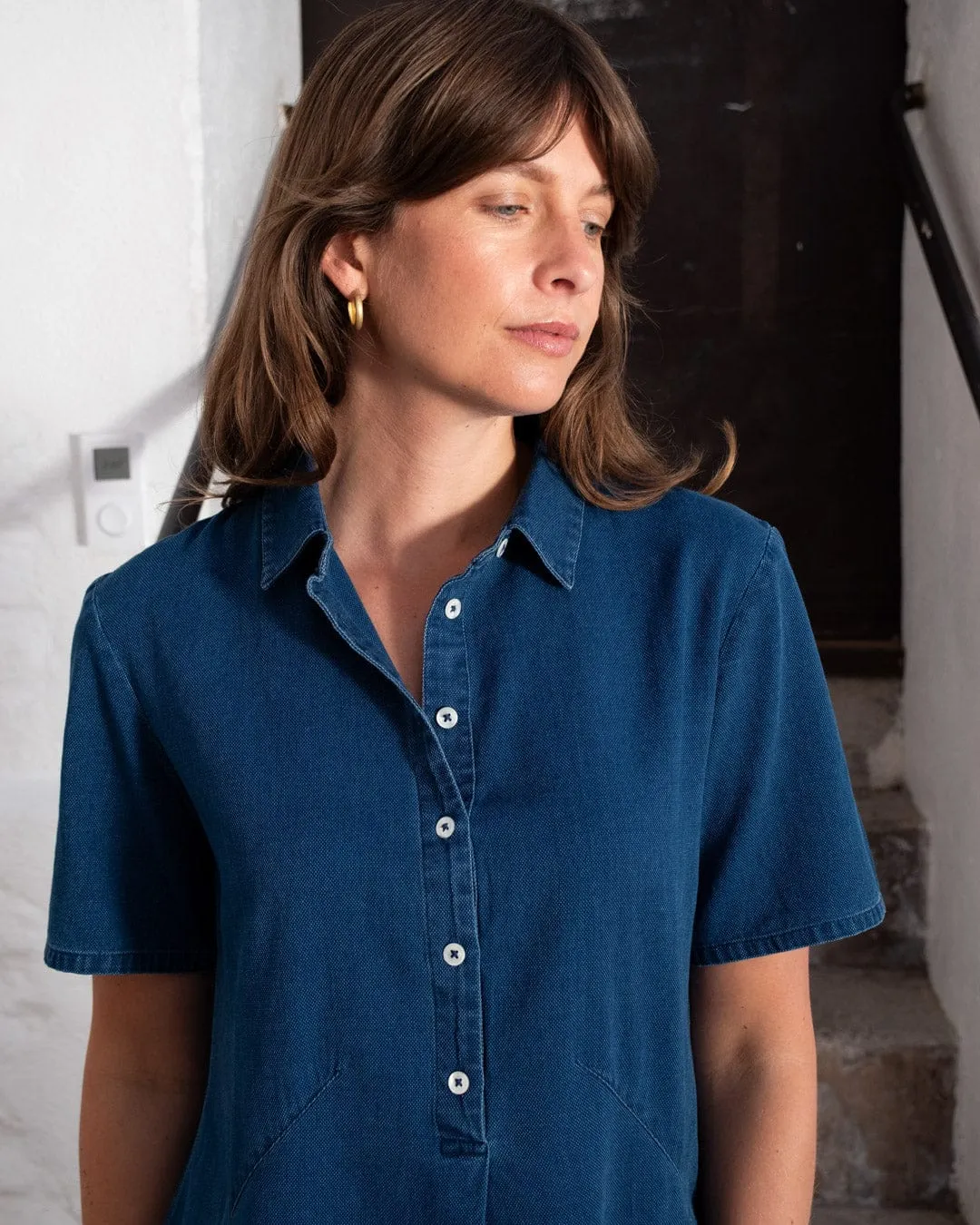 Robe chemise en coton pour femme Alexa | Denim texturé