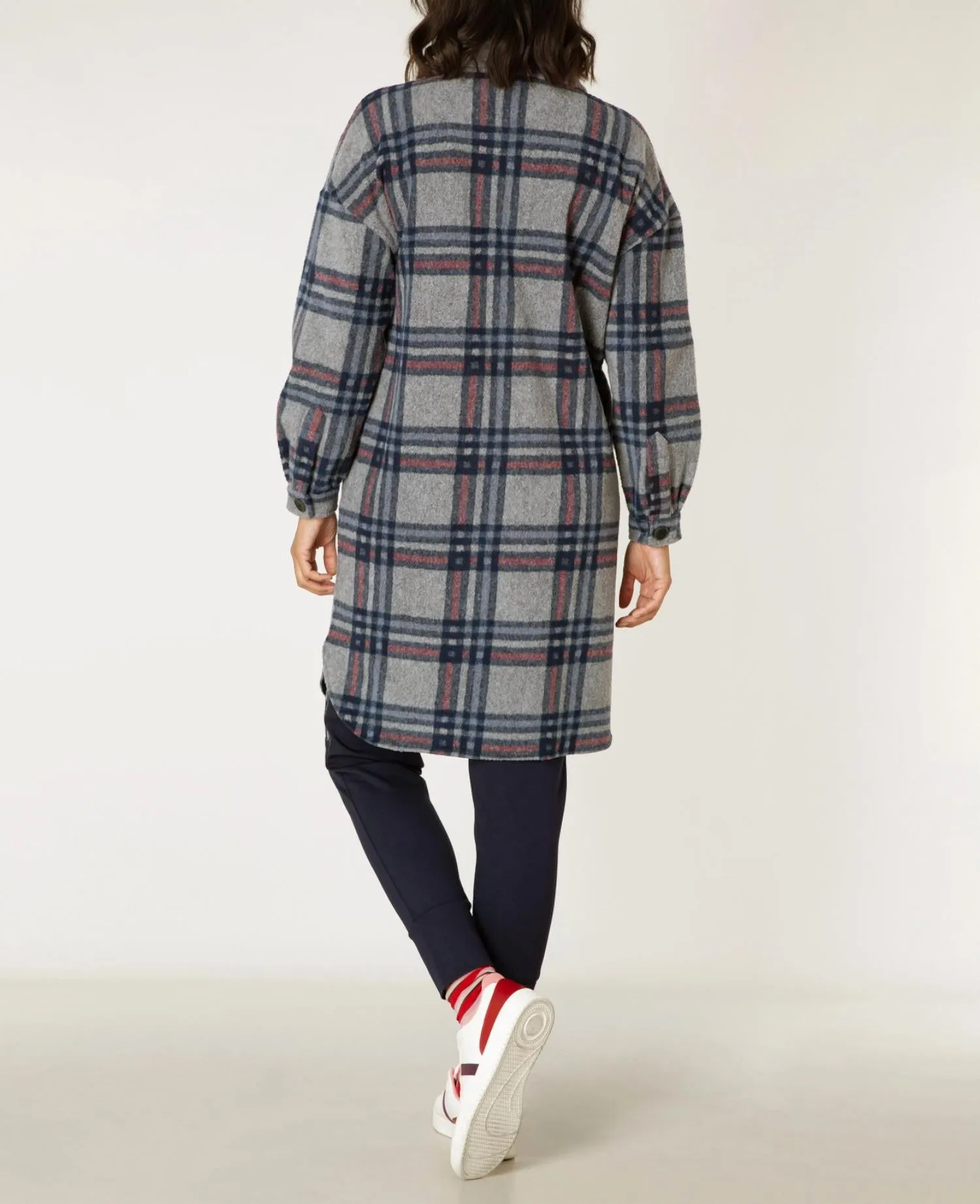 Ally Manteau Oversized en Laine Mélangée à Carreaux Gris Foncé/Multicolore