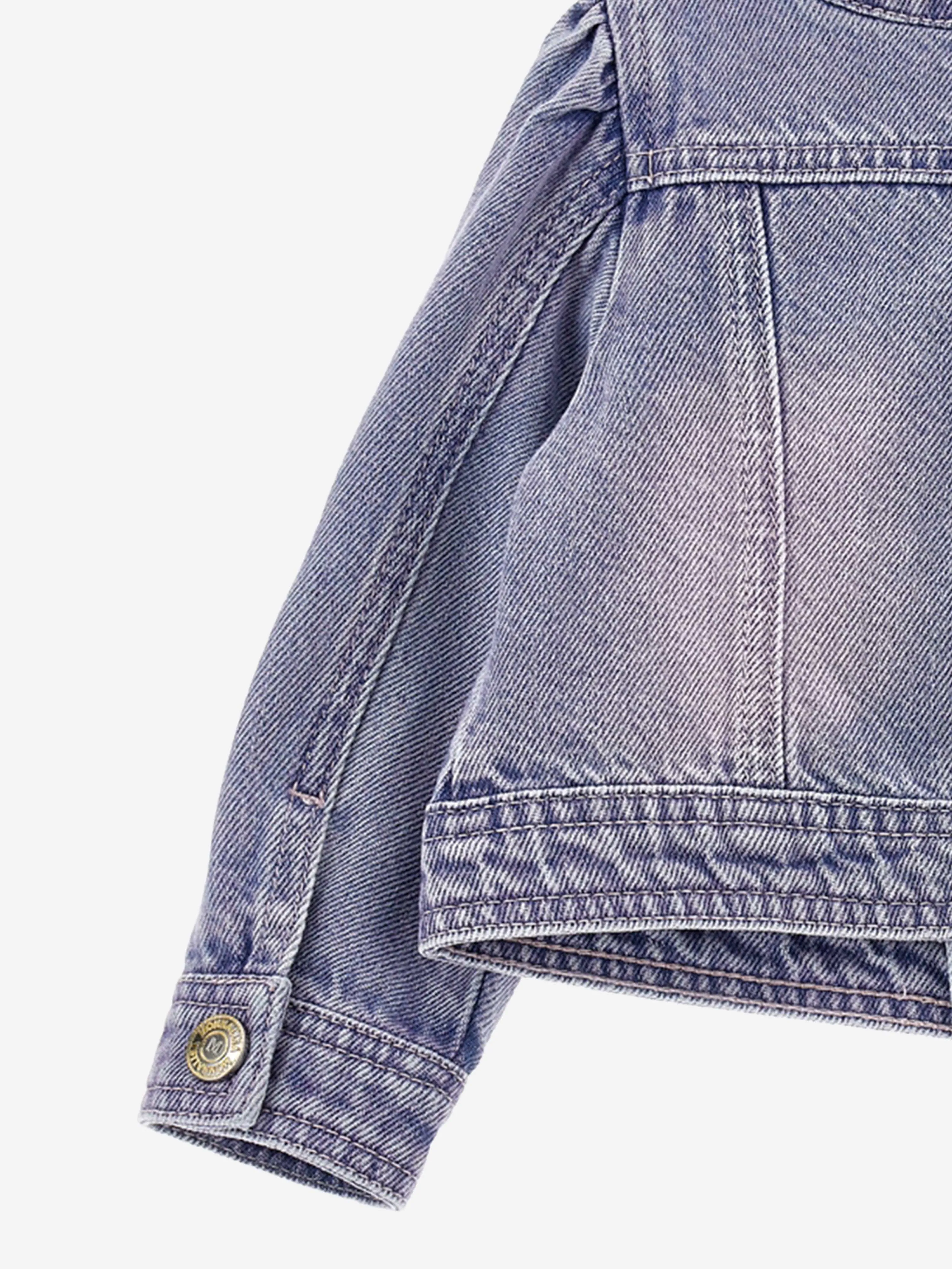 Veste en jean doublée polaire rose pour bébé fille en bleu