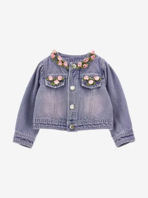 Veste en jean doublée polaire rose pour bébé fille en bleu
