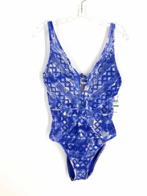 Becca Maillot de bain Taille L Bleu/Blanc Imprimé Maille NEUF