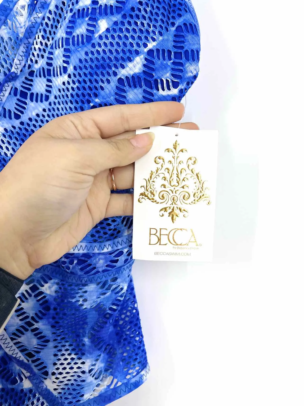 Becca Maillot de bain Taille L Bleu/Blanc Imprimé Maille NEUF