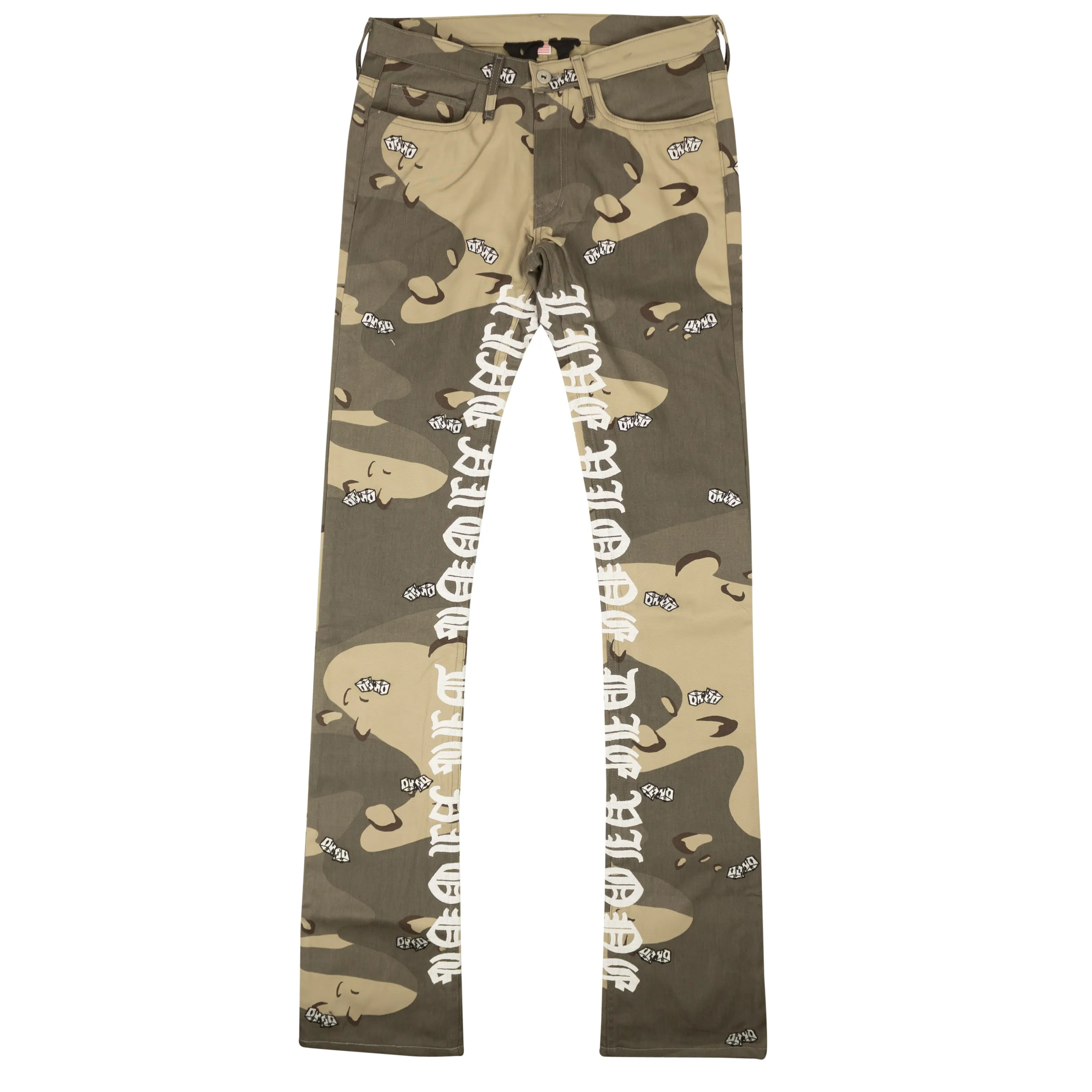 Jeans 5 poches camouflage désert beige vert
