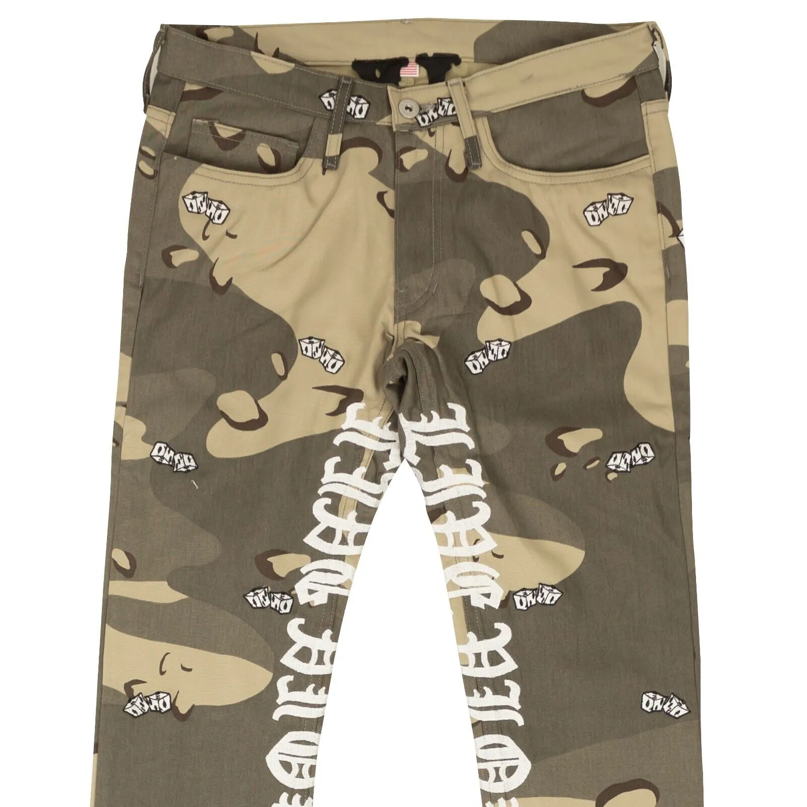 Jeans 5 poches camouflage désert beige vert