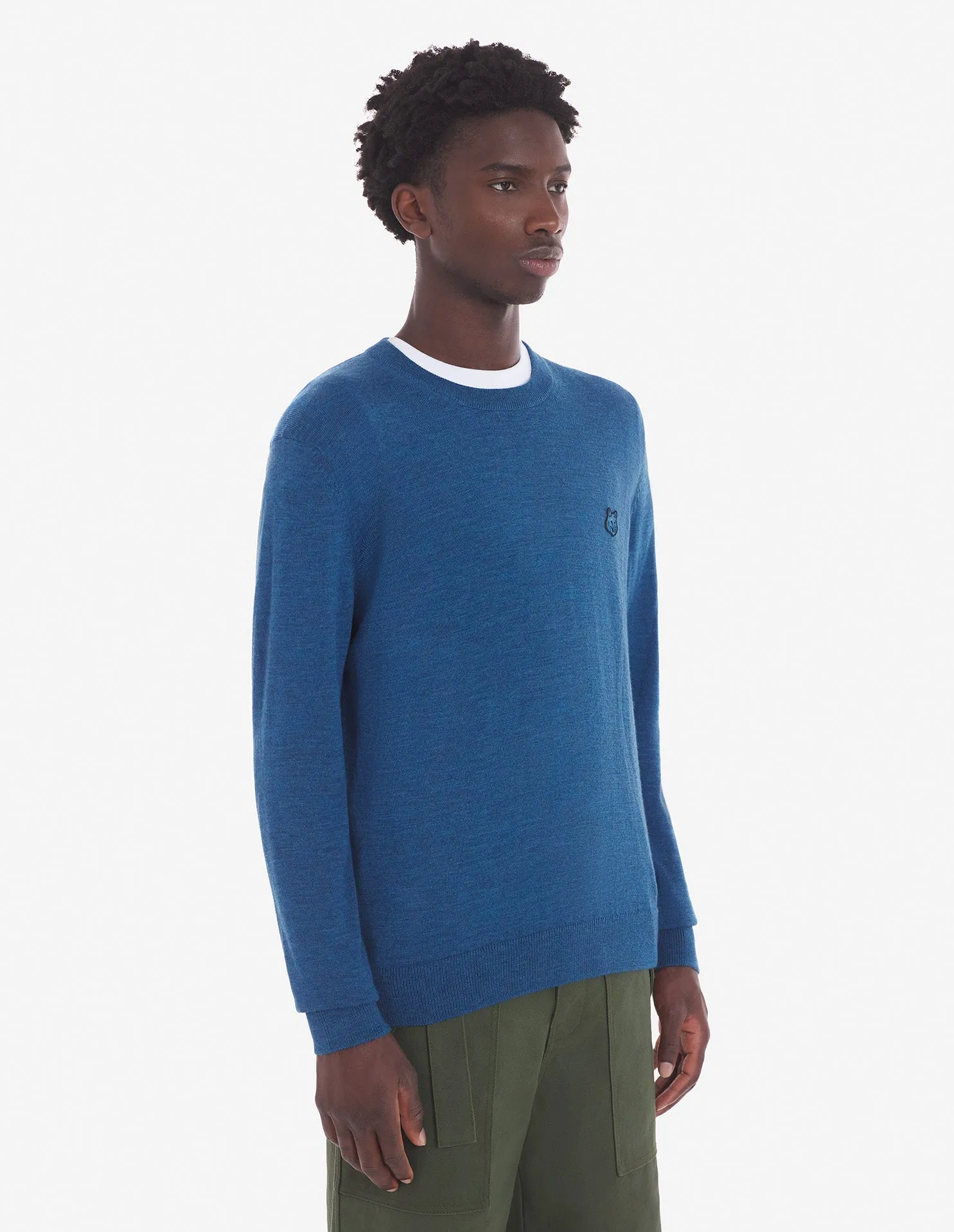 Pull régulier avec patch de tête de renard en gras Saphir