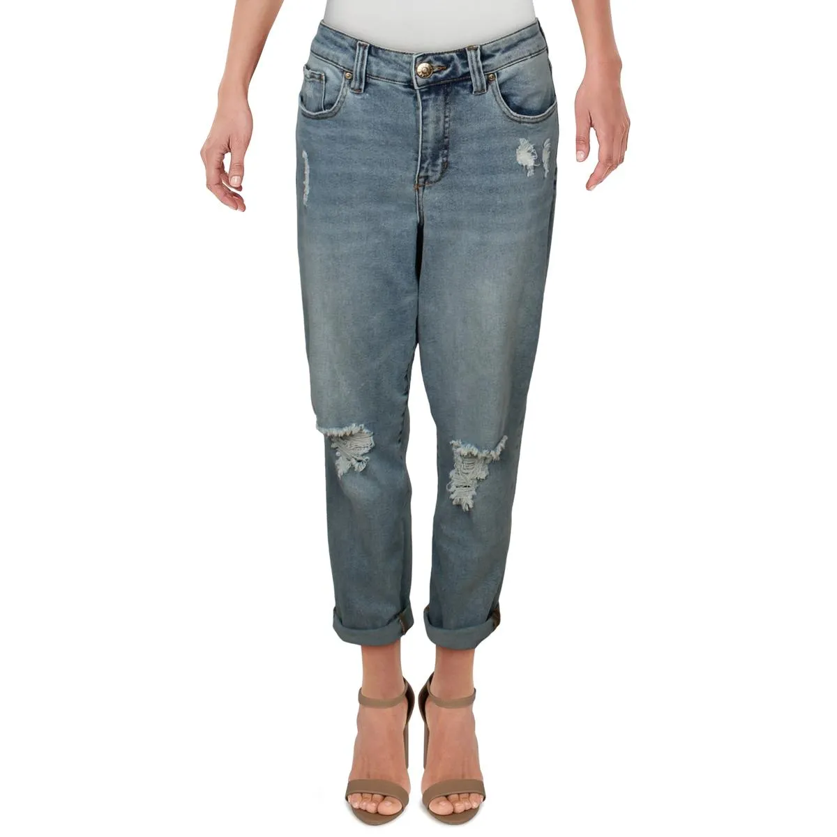 Jeans pour femmes Celebrity Pink déchirés taille moyenne style girlfriend en grande taille