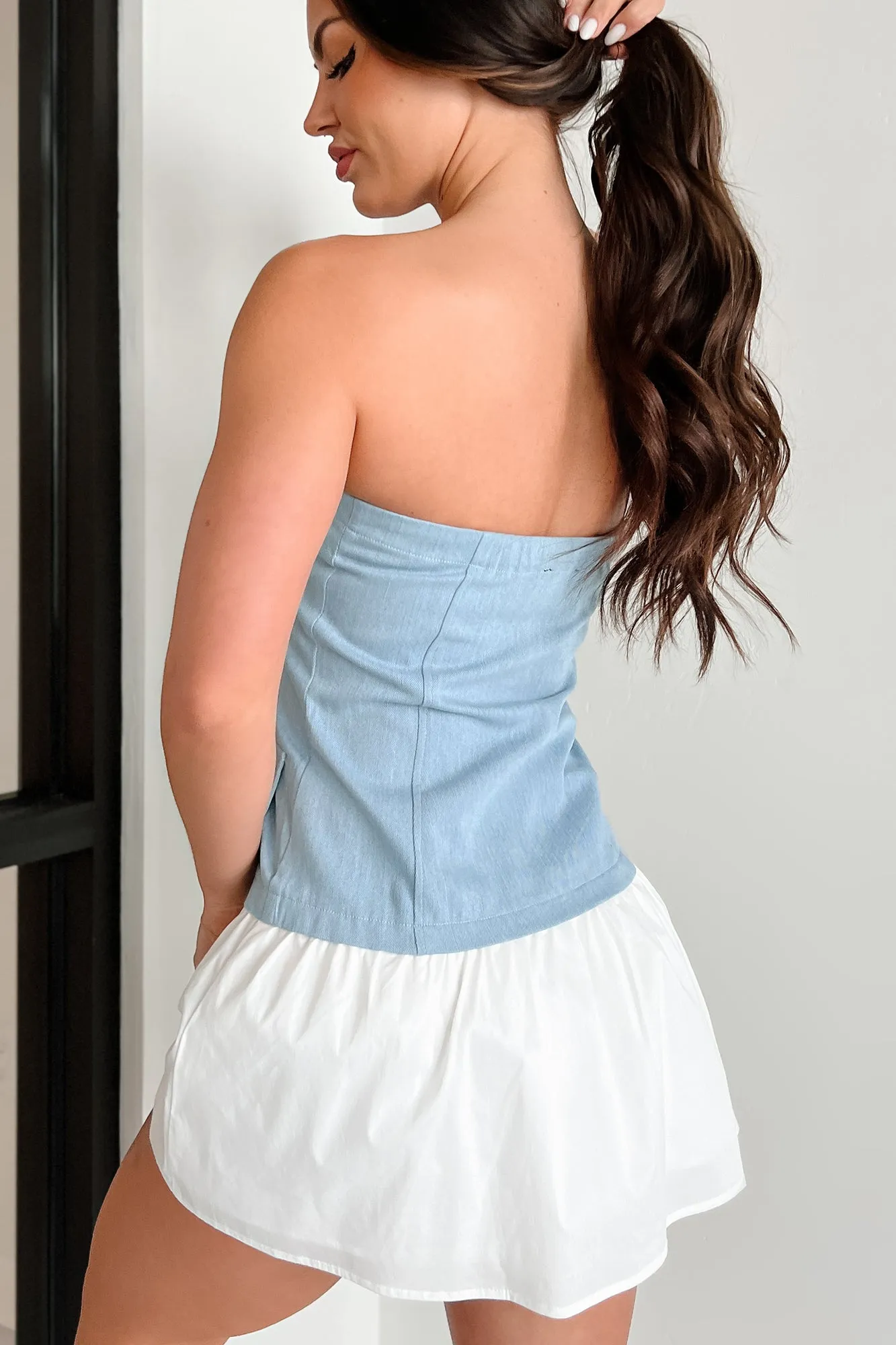 Robe mini en jean sans bretelles Chasing My Passions (Bleu denim)