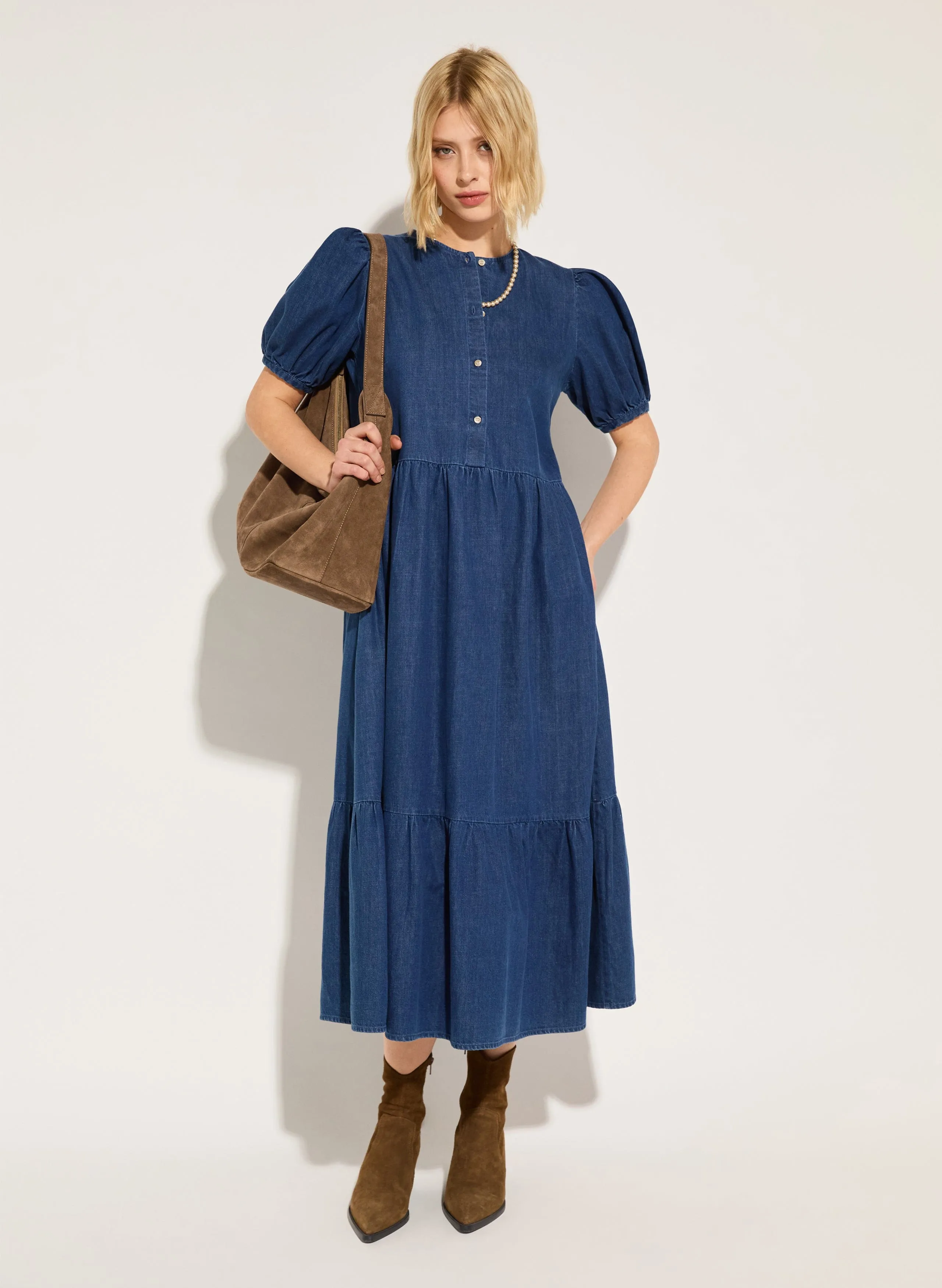 Robe midi en denim bio Clementina | Indigo moyen