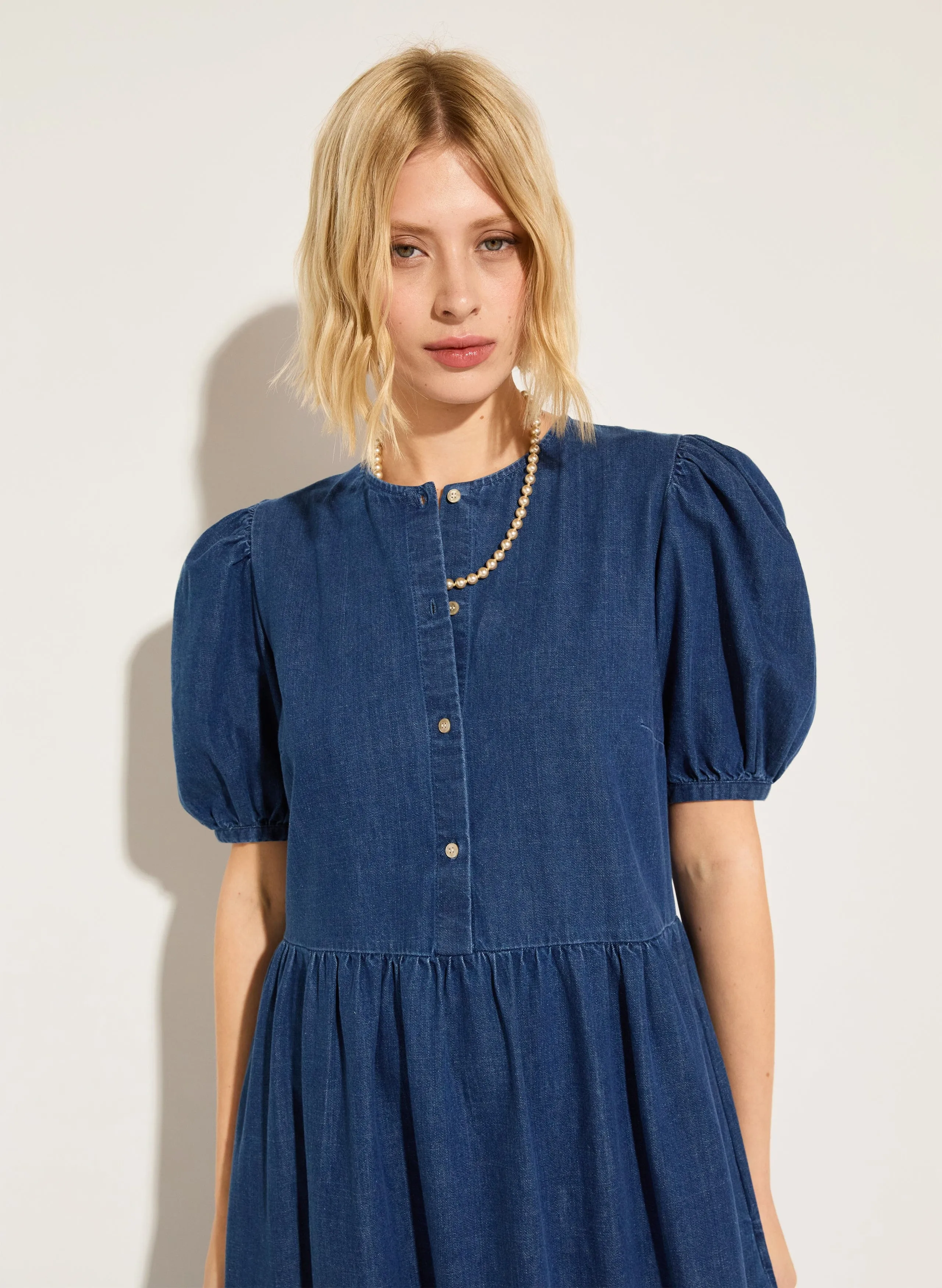 Robe midi en denim bio Clementina | Indigo moyen