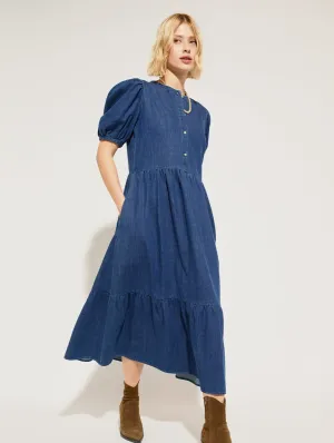 Robe midi en denim bio Clementina | Indigo moyen