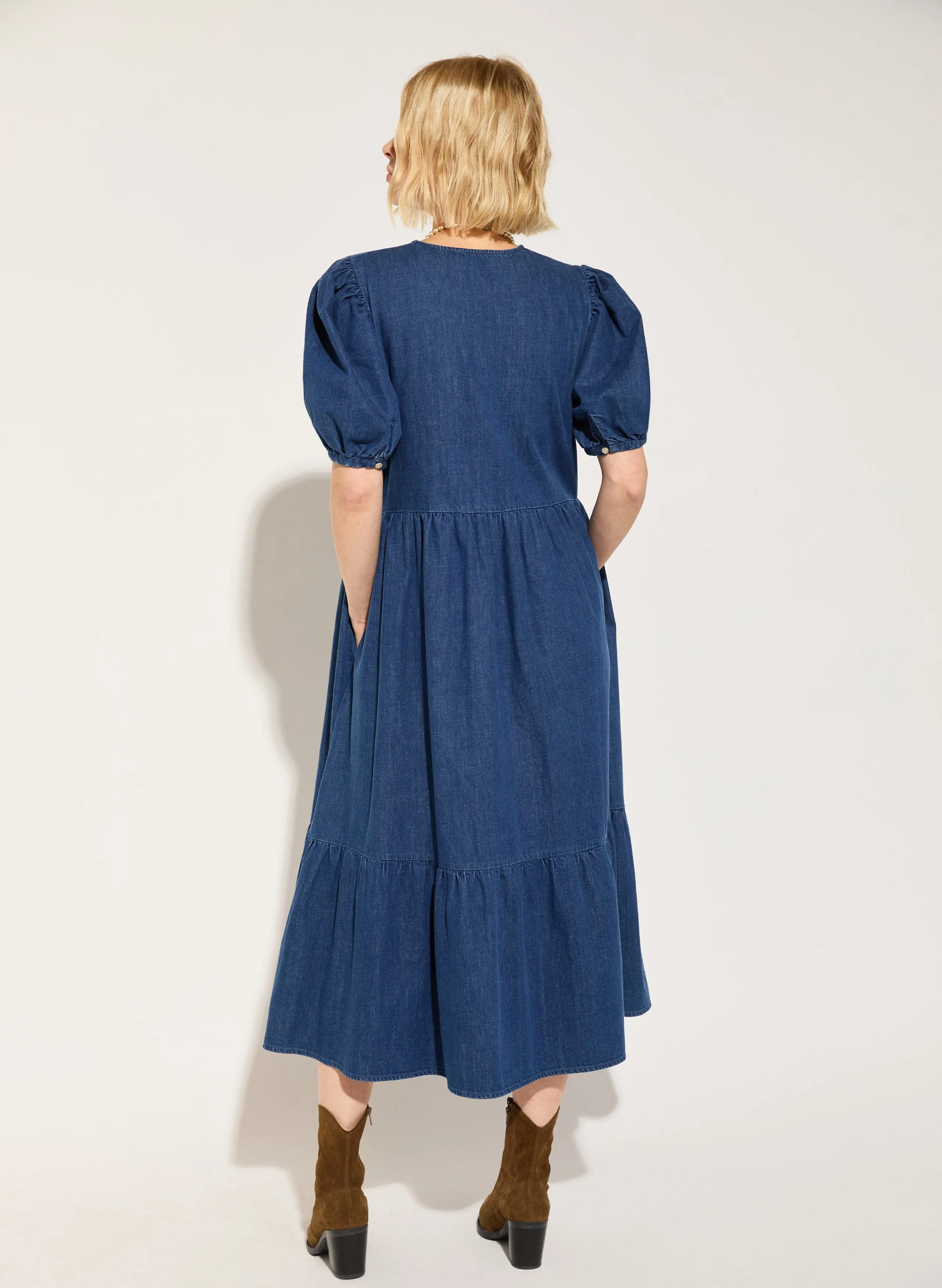 Robe midi en denim bio Clementina | Indigo moyen