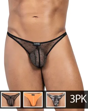 Sous-vêtements intelligents pour hommes Clever 100008 3 pièces Strings australiens latins Noir-orange-noir