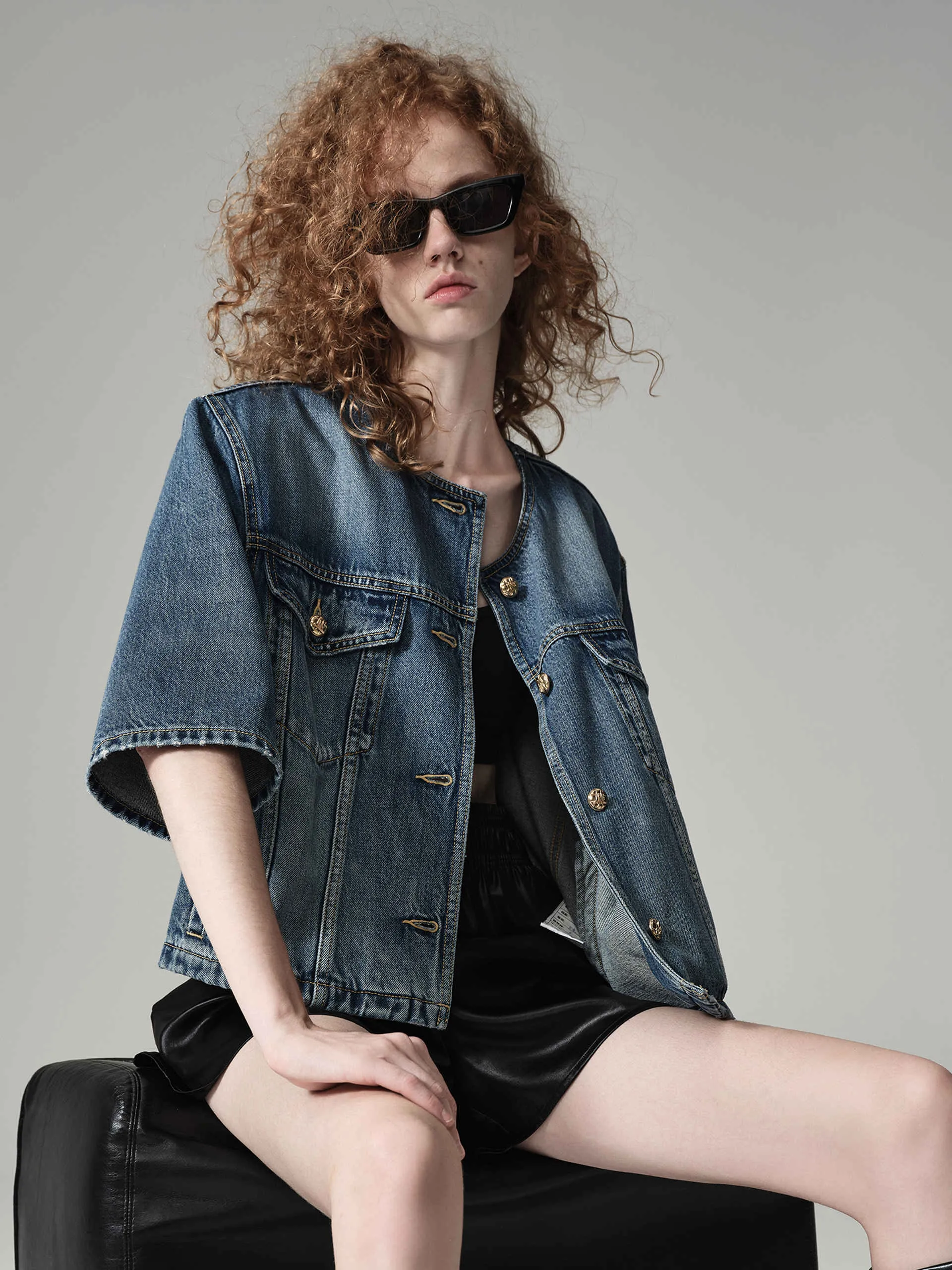 Veste en denim sans col