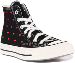Converse Chuck 70 Lèvres A01600C En Noir Rouge Pour Femmes Chaussures Converse