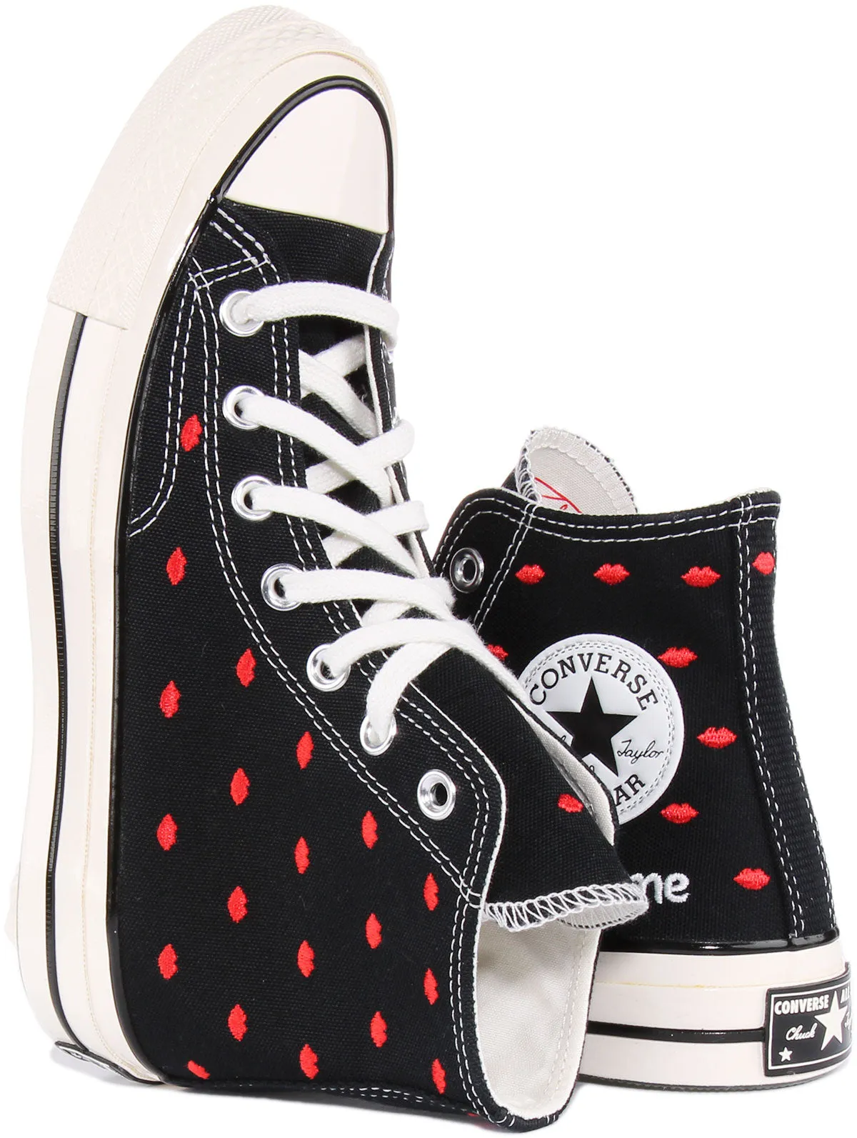 Converse Chuck 70 Lèvres A01600C En Noir Rouge Pour Femmes Chaussures Converse