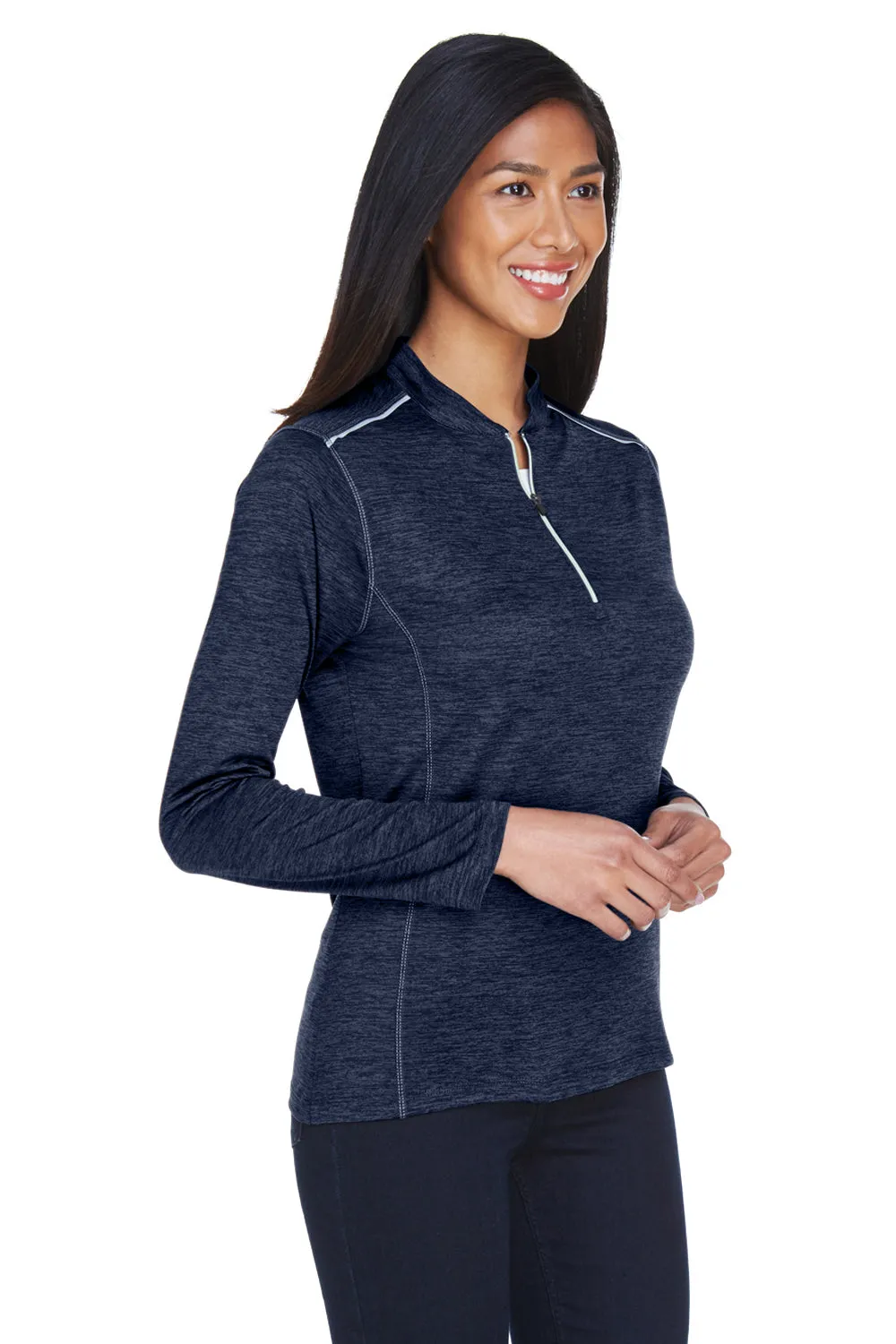 Pull à capuche 1/4 zip pour femmes Core 365 Kinetic Performance à évacuation de l'humidité - Bleu marine classique/Gris anthracite
