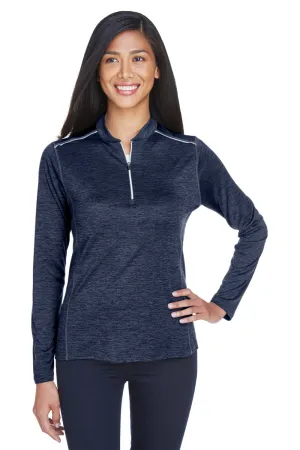 Pull à capuche 1/4 zip pour femmes Core 365 Kinetic Performance à évacuation de l'humidité - Bleu marine classique/Gris anthracite