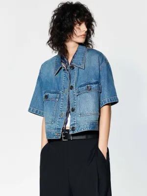 Veste en jean à poches coupées