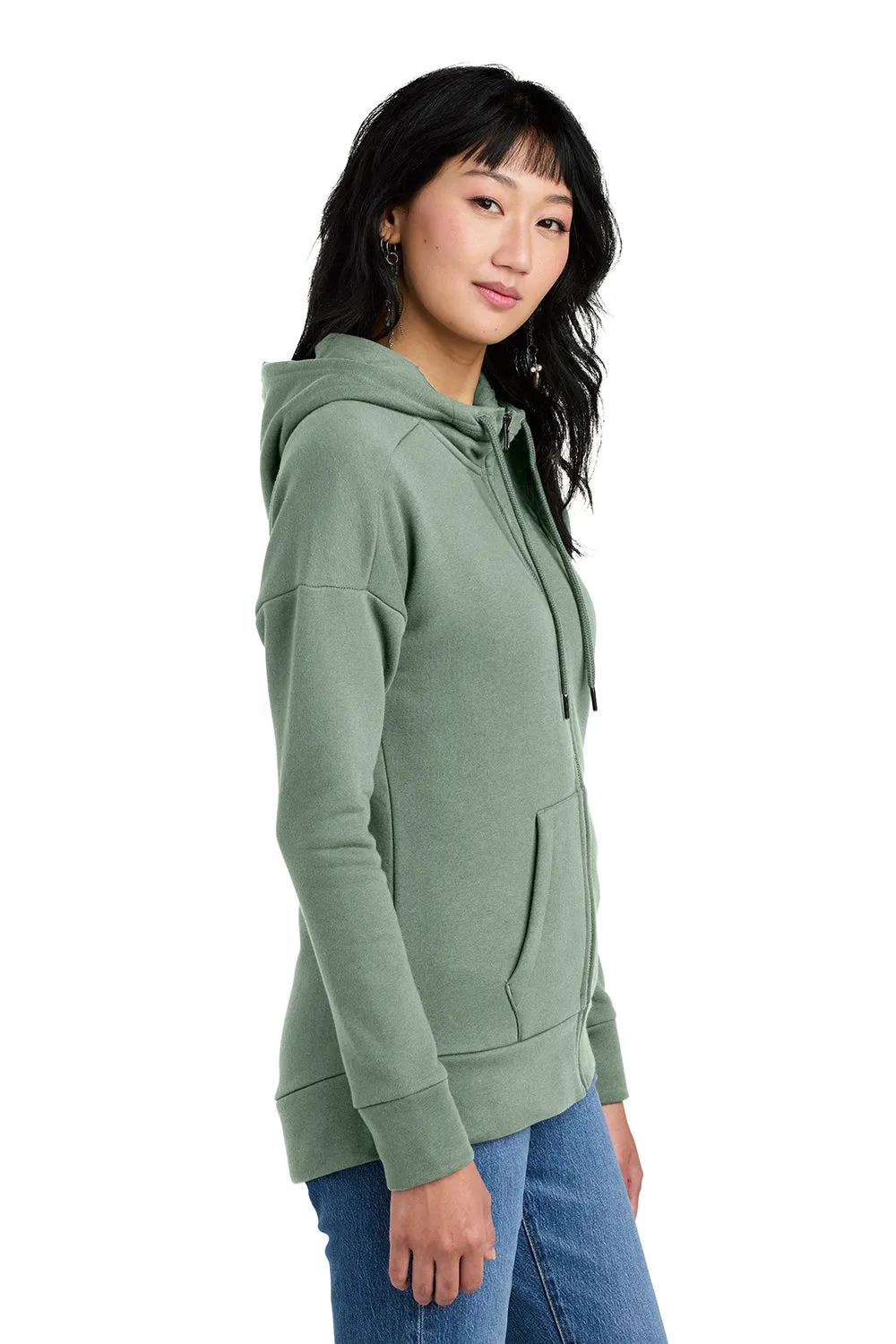 Pull à capuche en polaire pour femmes District - Poids parfait - Fermeture éclair complète avec poches - Vert laurier
