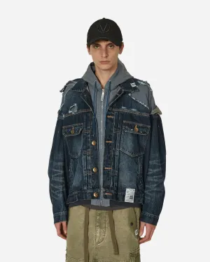 Veste à capuche en denim double couche indigo