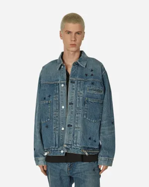 Veste en jean brodée bleu clair indigo