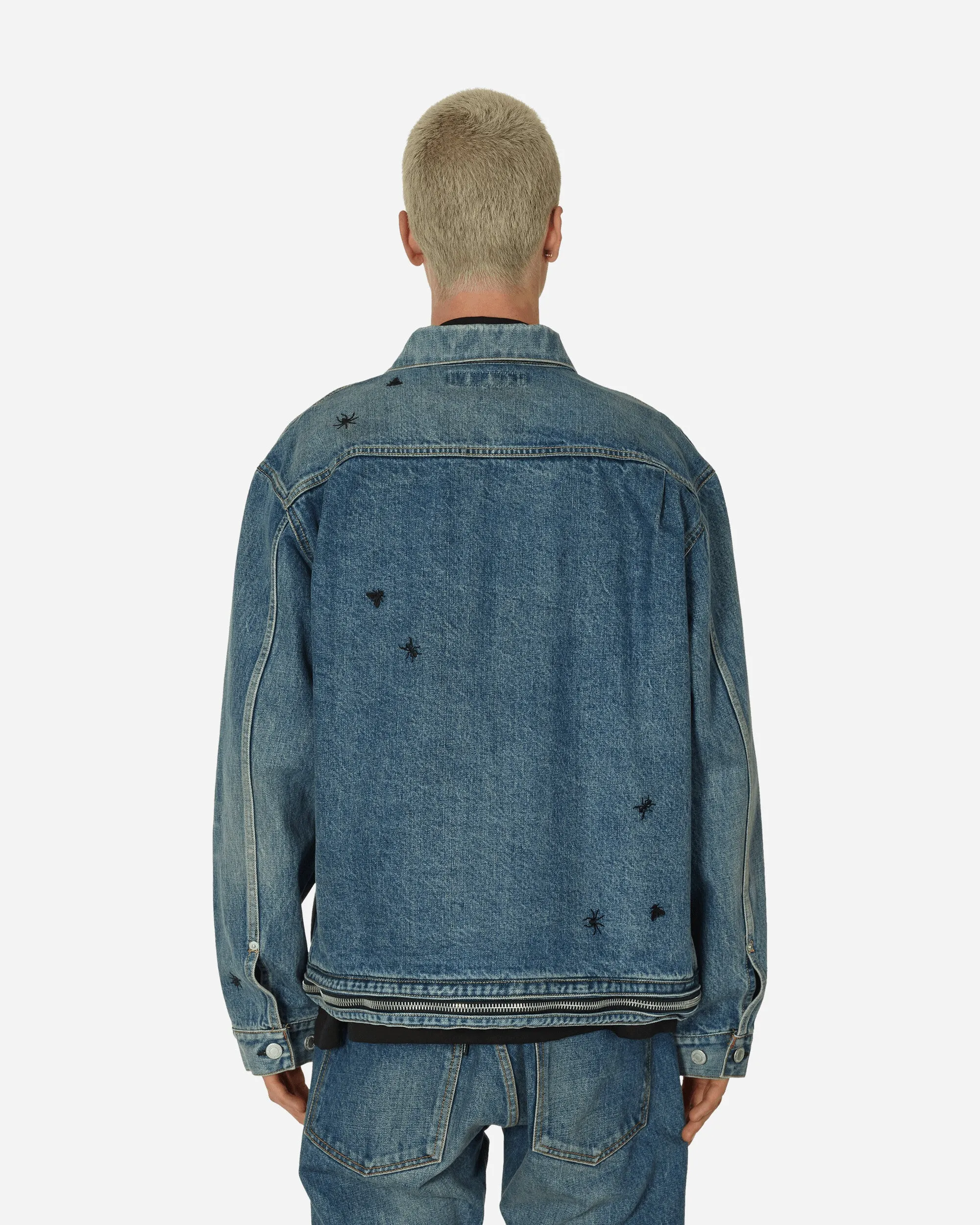 Veste en jean brodée bleu clair indigo