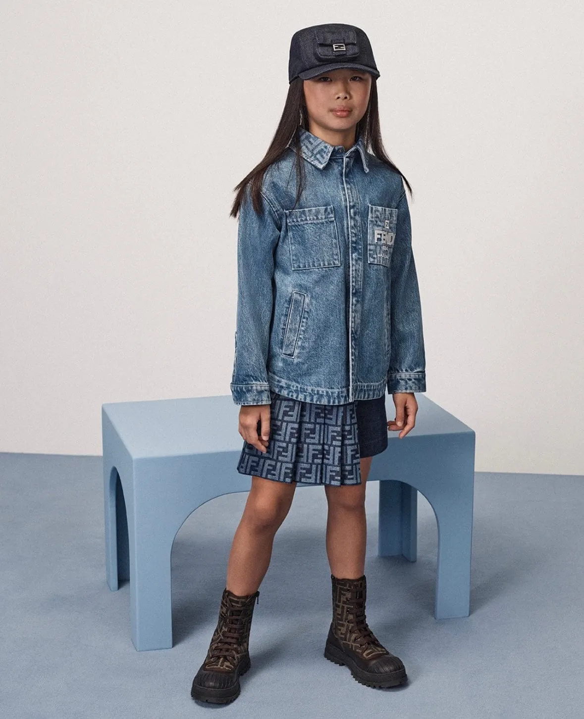 Veste en denim lavé bleu Fendi Kids