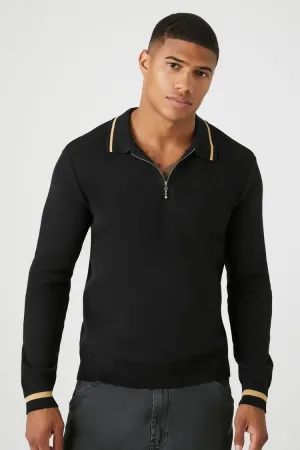 Forever 21 Pull Polo Homme à Col Montant en Maille Noir/Chameau Forever 21