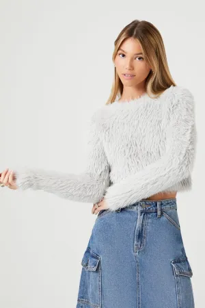 Forever 21 Pull Femme en Fausse Fourrure Épaisse Tricoté Argent Forever 21