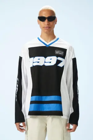 Forever 21 homme Racer Moto Sport Maillot à motifs Blanc/Bleu Forever 21