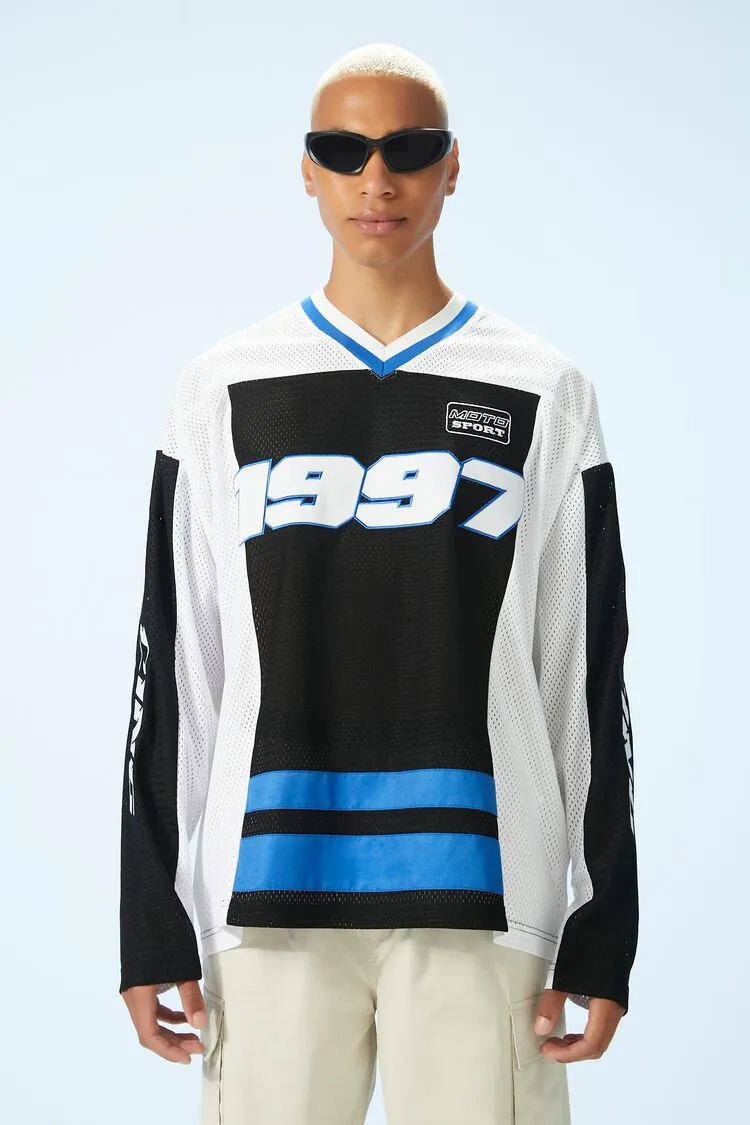 Forever 21 homme Racer Moto Sport Maillot à motifs Blanc/Bleu Forever 21