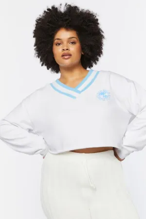 Forever 21 Plus Pull graphique Palm Beach pour femmes Blanc/Bleu Forever 21
