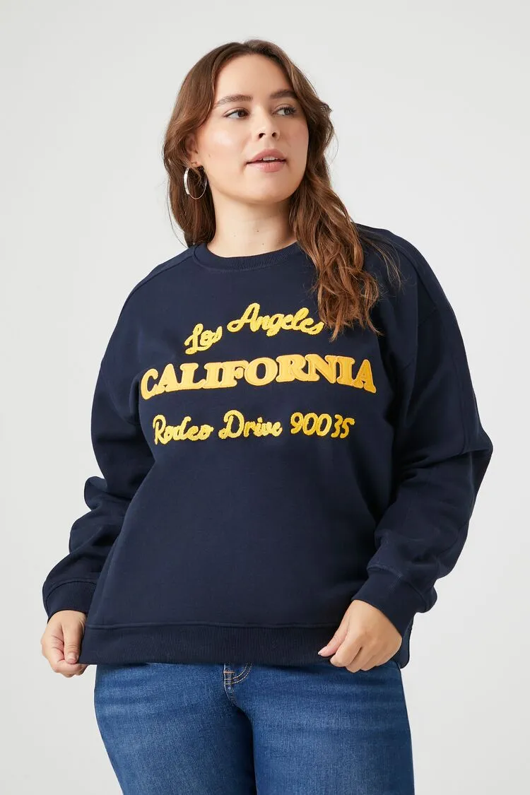 Forever 21 Plus Pull en molleton graphique Rodeo Drive pour femmes Bleu marine/Multicolore Forever 21