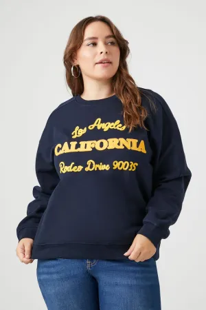 Forever 21 Plus Pull en molleton graphique Rodeo Drive pour femmes Bleu marine/Multicolore Forever 21