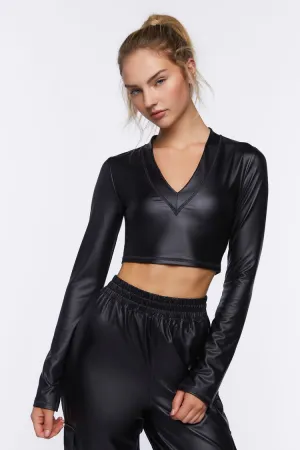 Forever 21 Haut court actif pour femmes en similicuir/noir Forever 21