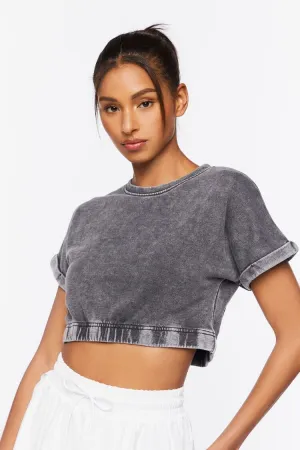 Forever 21 T-shirt court actif en French Terry pour femme - Charbon