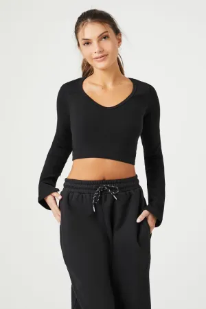Forever 21 Haut de Crop Femme Actif Sans Coutures à Manches Longues Noir Forever 21