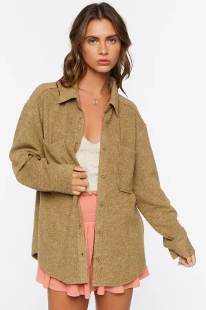 Forever 21 Veste en velours côtelé pour femme avec ourlet en forme de dauphin - Olive Forever 21