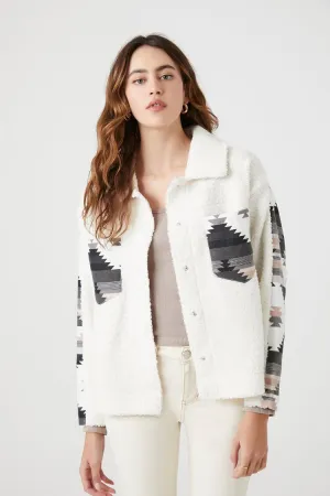 Forever 21 Veste Femme Imprimé Géométrique Fausse Daim/Polaire Ivoire/Multicolore Forever 21
