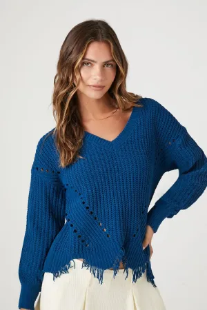 Forever 21 Pull Femme à Motif Jacquard et Ourlet Découpé Bleu Marine Forever 21