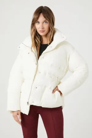 Forever 21 Veste matelassée à boutons-pression pour femmes en ivoire
