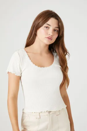 Forever 21 T-shirt court à rayures femme avec bordure en dentelle blanc Forever 21