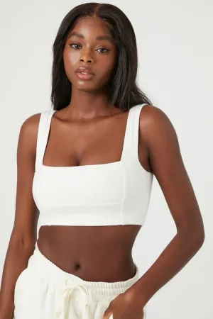 Forever 21 Soutien-gorge de sport féminin à encolure carrée avec coutures Blanc Forever 21