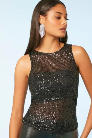 Forever 21 Haut de femme en sequins transparent noir Forever 21